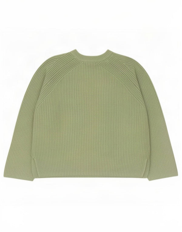 Marks & Spencer Womens Crew Neck Jumper Sweater UK 14 Medium Green Cotton