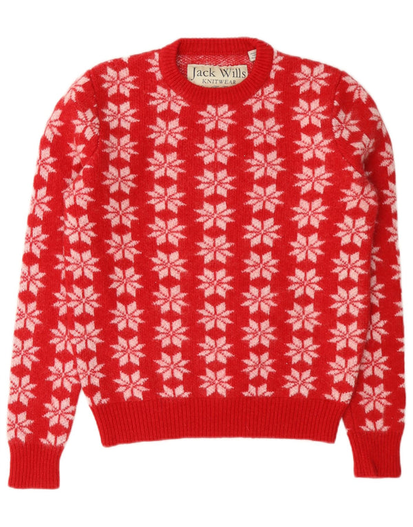 Jack Wills Pulover Crop Crew Deck pentru femei UK 8 Small Red Fair Isle