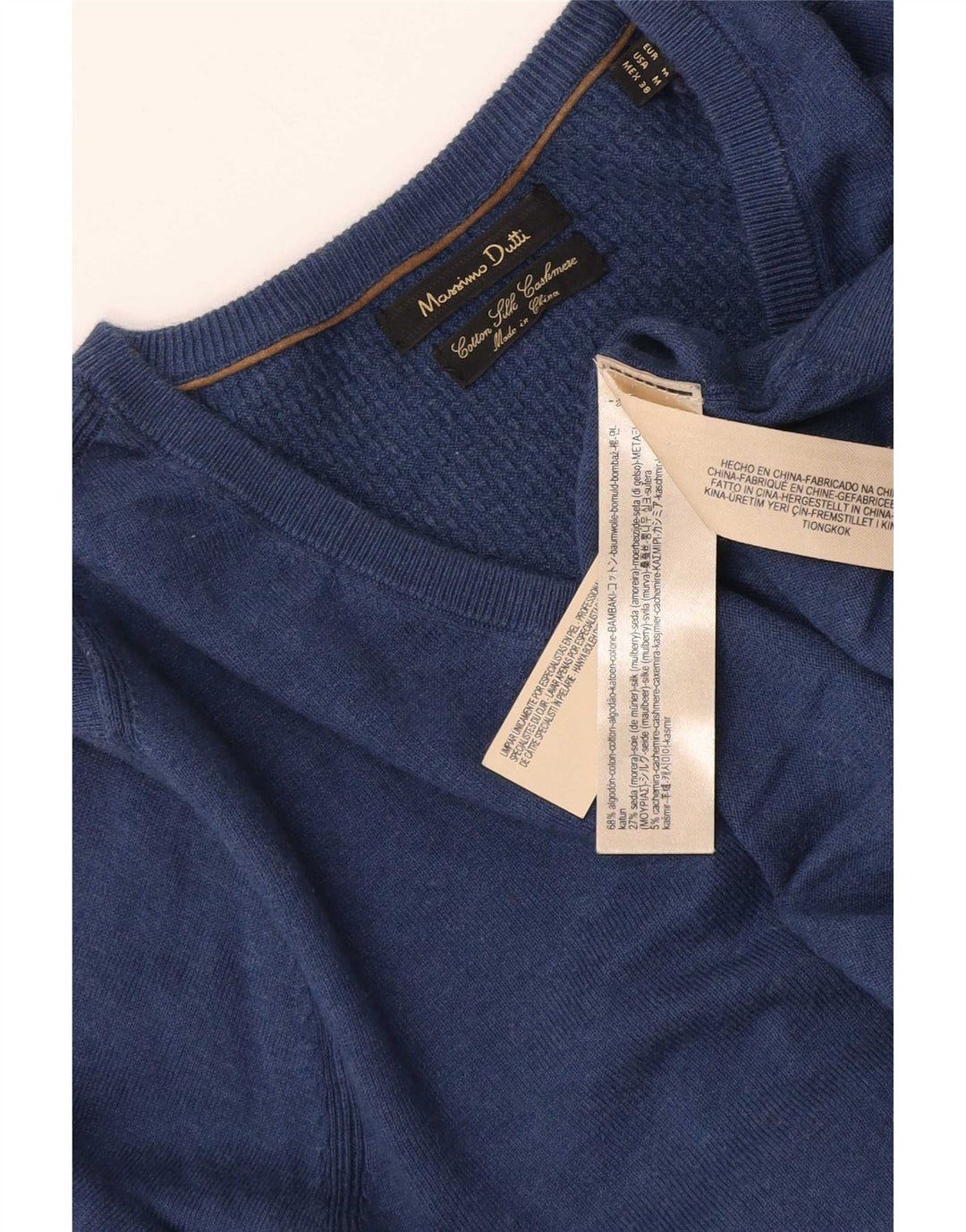 Pulover Massimo Dutti pentru bărbați, cu decolteu în V, bumbac mediu albastru bleumarin