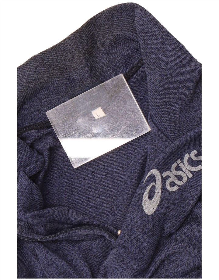 Pulover Asics pentru bărbați, cu grafic, cu fermoar, cu gât, colorat mare, albastru