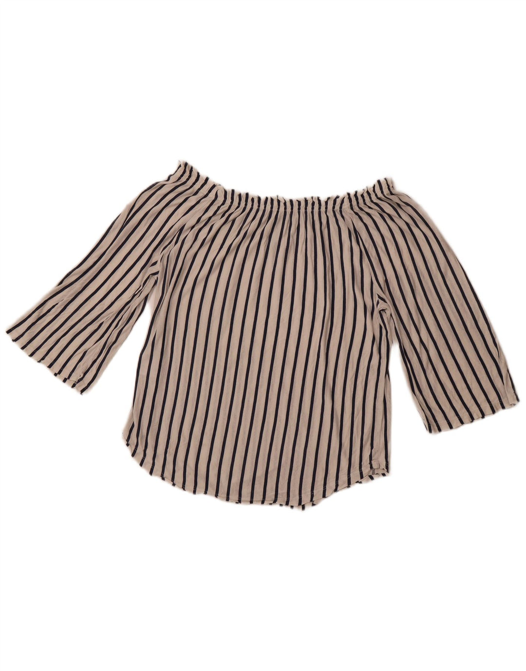 Top pentru femei BENETTON cu mâneci 3/4 cu umăr dezactivat UK 14 Medium în dungi albe