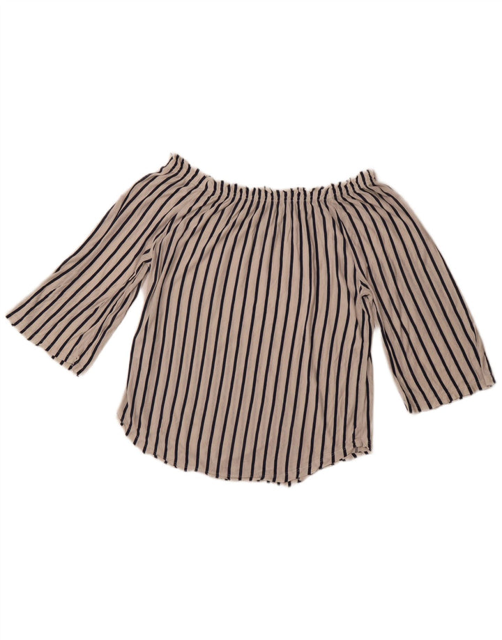 Top pentru femei BENETTON cu mâneci 3/4 cu umăr dezactivat UK 14 Medium în dungi albe