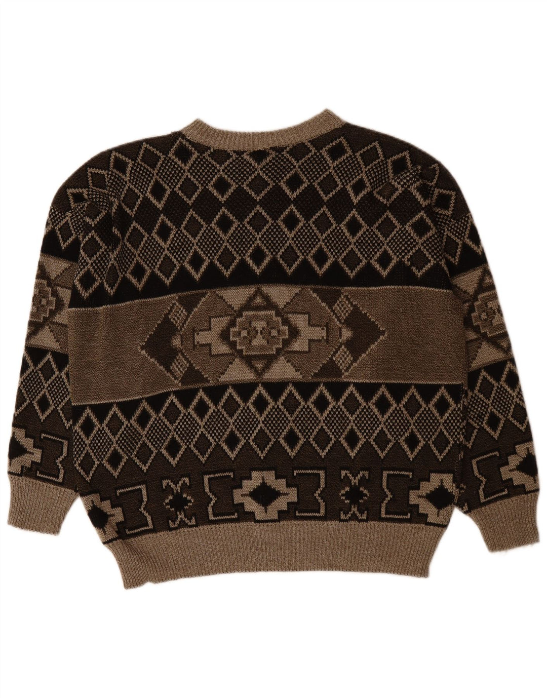 Pulover VINTAGE pentru bărbați cu gât turnat, XL, maro, Fair Isle
