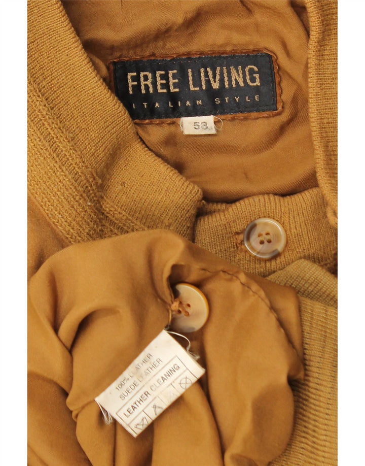 Jachetă Bomber Vintage pentru bărbați din piele intoarsa IT 58 4XL maro din piele intoarsa