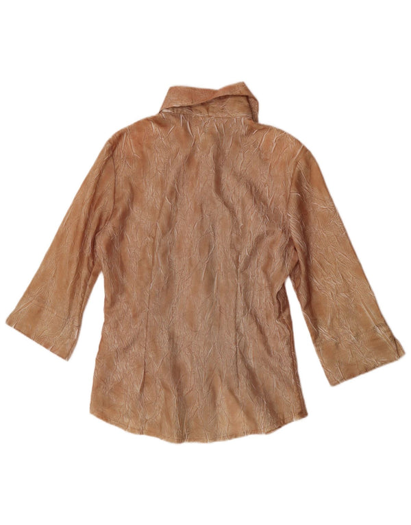 Bluză cămașă cu mâneci 3/4 pentru femei vintage cu model abstract, UK 10, maro mic