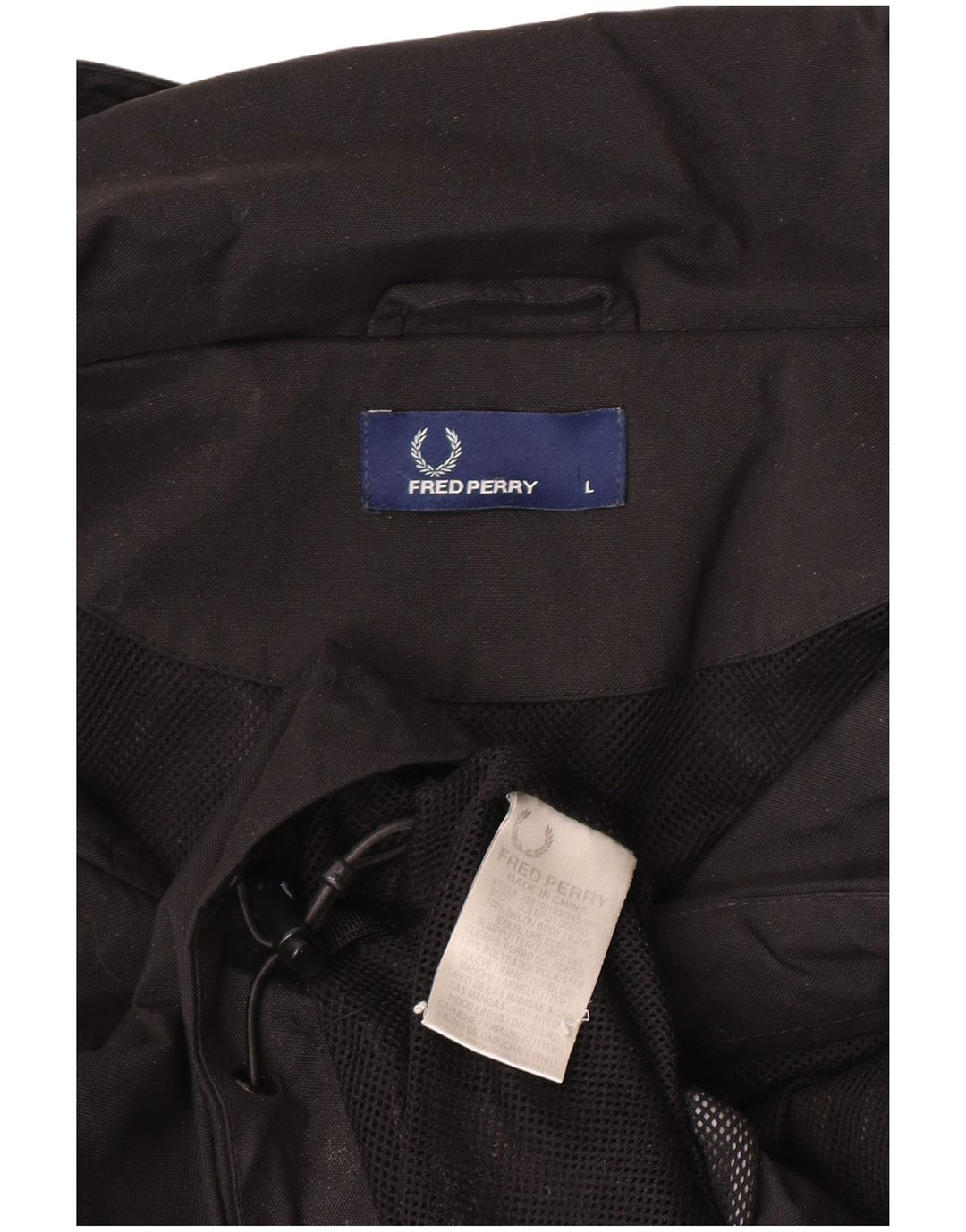 Jachetă de ploaie supradimensionată cu glugă pentru femei Fred Perry UK 16, mare, negru, nailon