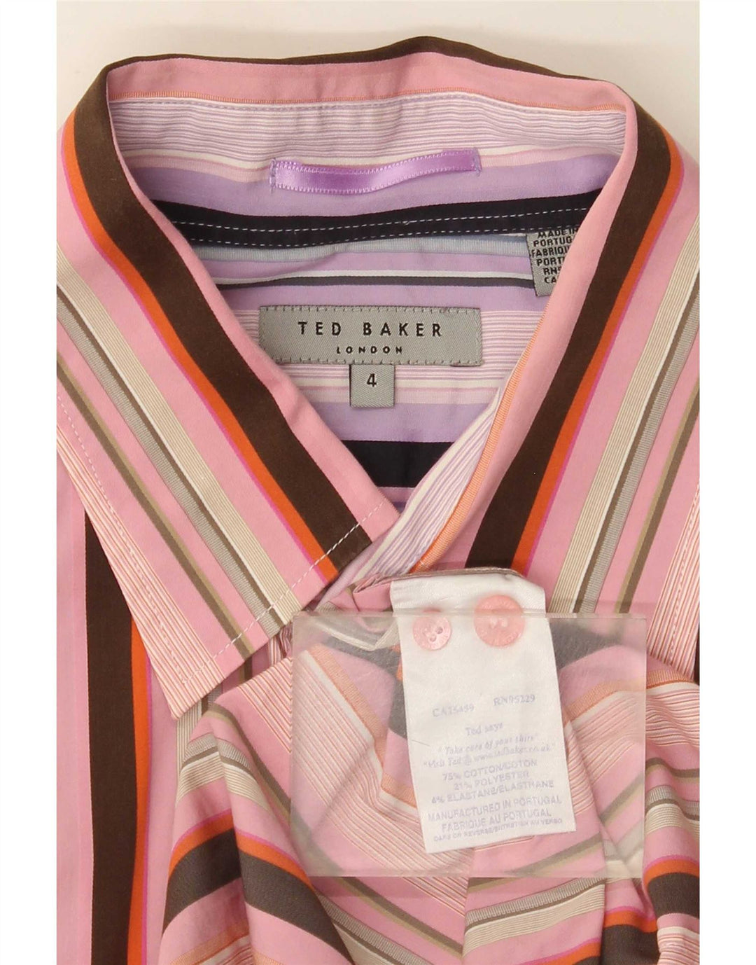 Cămașă Ted Baker pentru bărbați, cu tăiere obișnuită, mărimea 4, mare, bumbac cu dungi roz