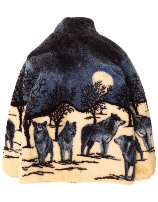Jachetă vintage pentru bărbați Wolf Graphic Fleece UK 38 Medium Blue Animal Print