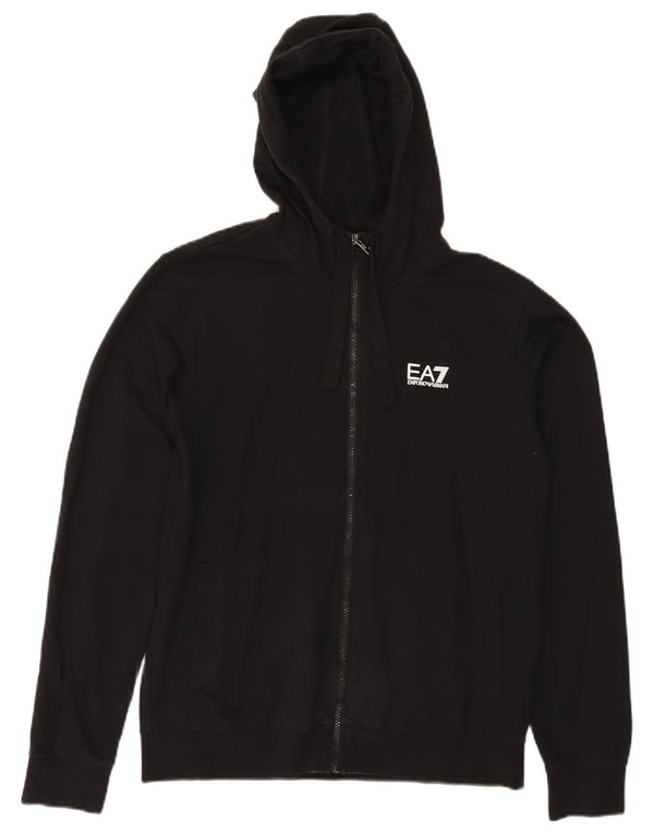 EMPORIO ARMANI Pulover cu capota cu fermoar pentru femei UK 14 Bumbac mediu negru