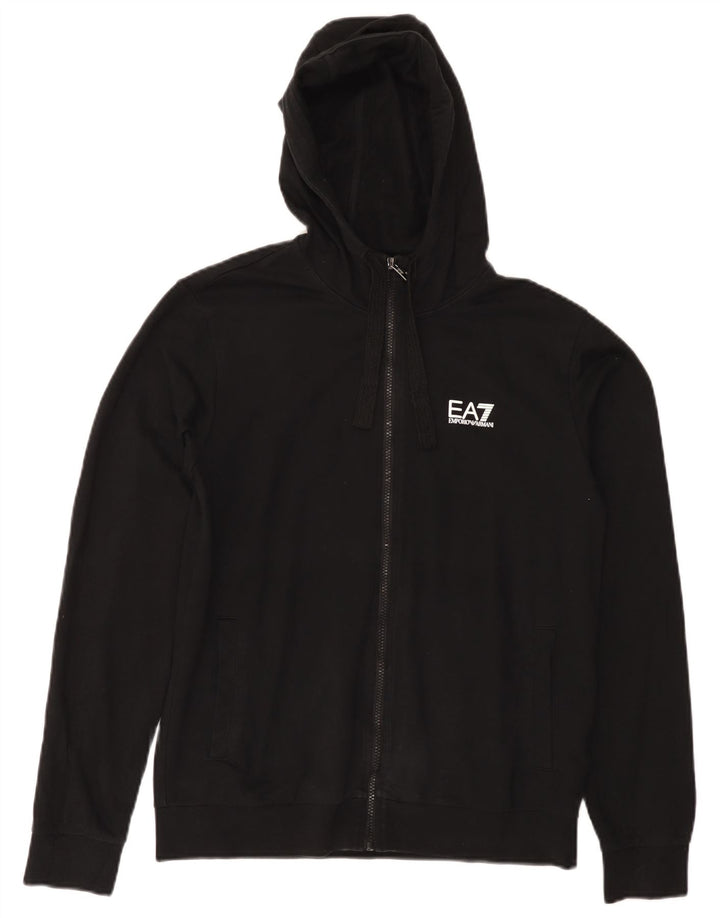 EMPORIO ARMANI Pulover cu capota cu fermoar pentru femei UK 14 Bumbac mediu negru