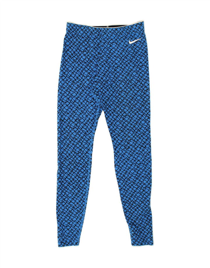 NIKE Womens Abstract Pattern Slim Leggings UK 10 Small  Blue Cotton Vintage Nike and Second-Hand Nike from Messina Hembry 