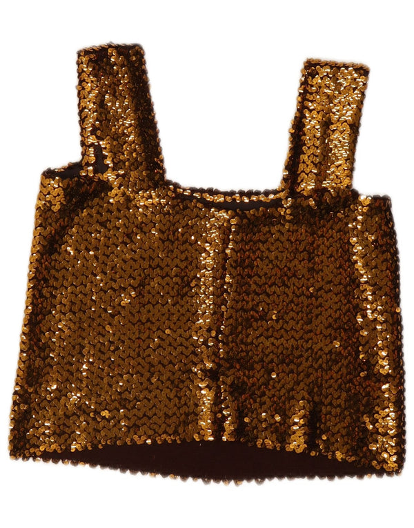 Top crop cu paiete fără mâneci vintage pentru femei UK 12 Medium Gold