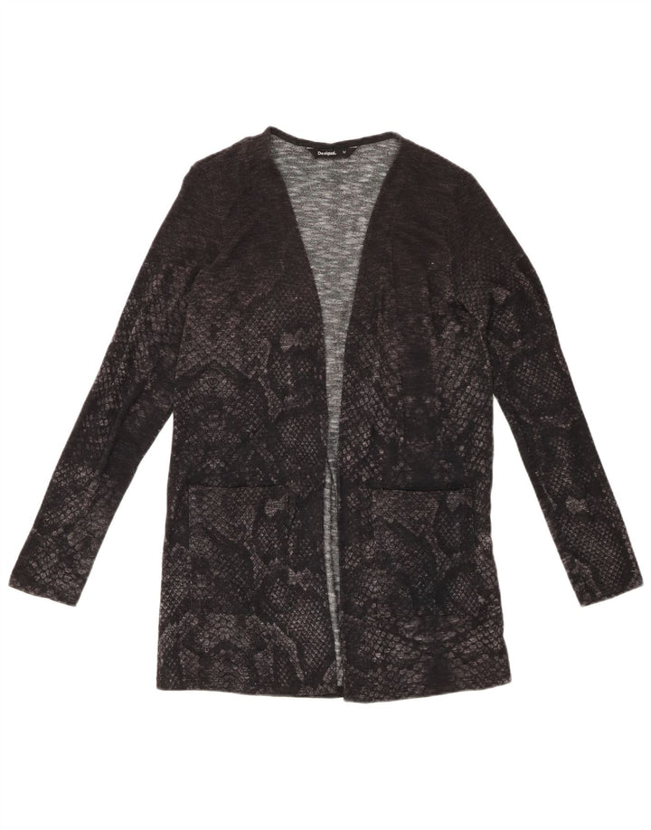 DESIGUAL Pulover cardigan deschis pentru femei UK 12 Medium Gri Animal Print