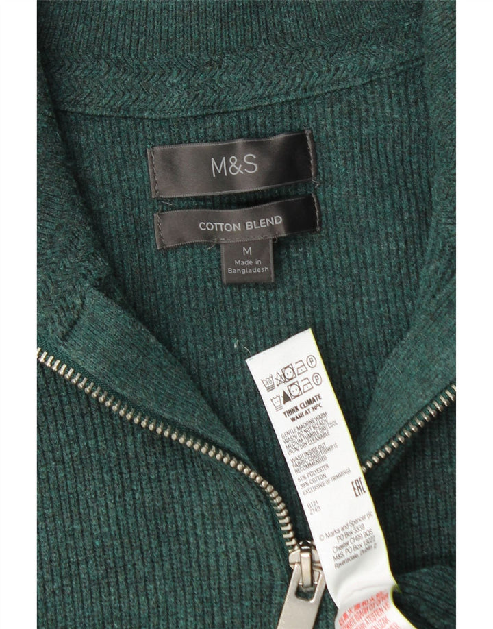 Pulover pentru bărbați Marks & Spencer, cu fermoar și gât, poliester verde mediu