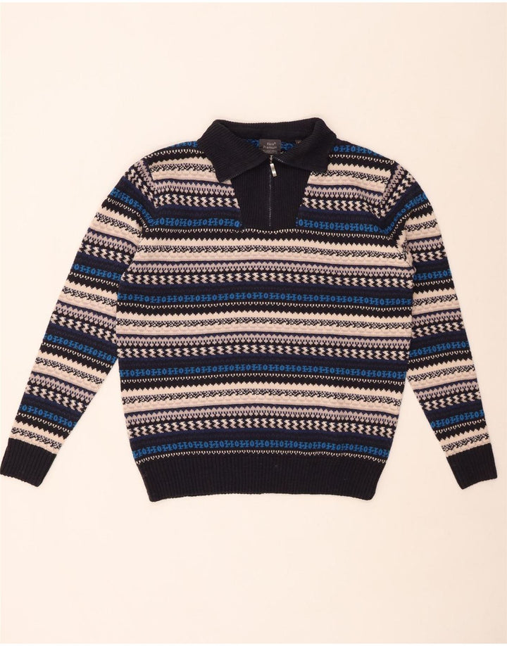 Pulover VINTAGE pentru bărbați, cu fermoar, cu gât, mediu, multicolor, cu dungi acrilice