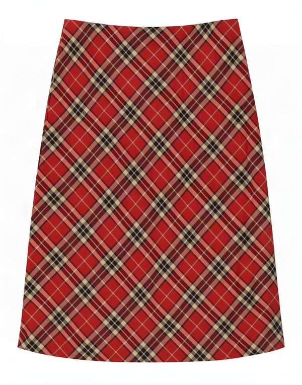Fusta midi vintage pentru femei IT 46 Large W32 Red Carid Wool Wool
