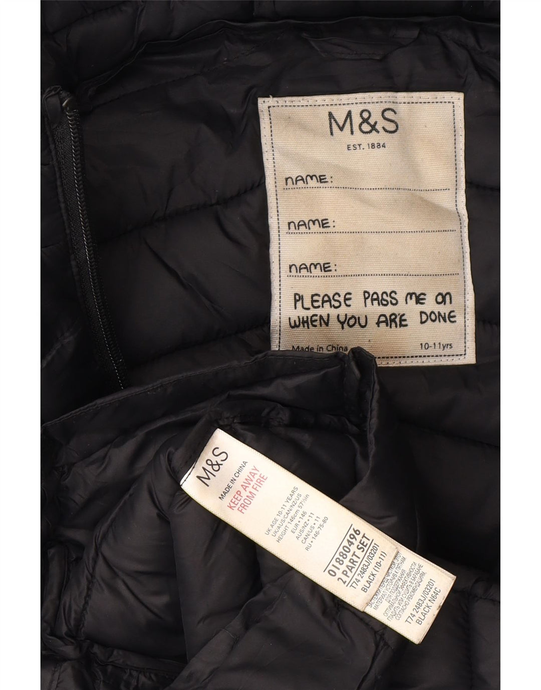 Palton căptușit cu glugă pentru fete Marks & Spencer 10-11 ani poliamidă neagră