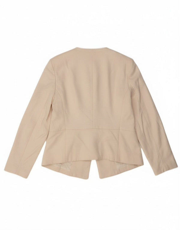 Topshop Jachetă Blazer deschisă pentru femei UK 14, mare, alb, imprimeu animal