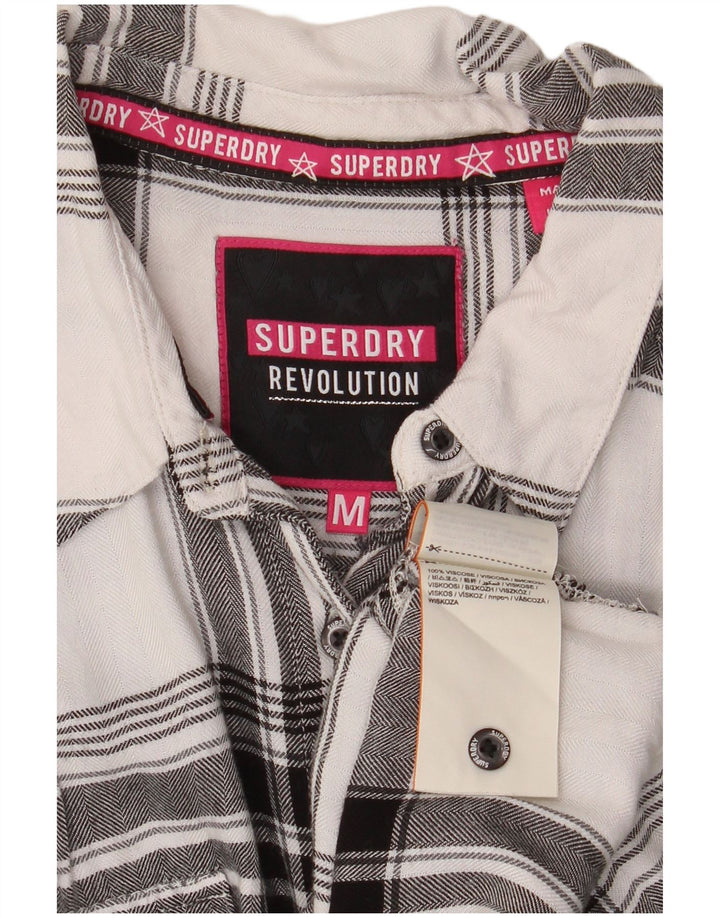 Cămașă cu flanel grafic Superdry pentru femei UK 14 Medium Black Check Viscose