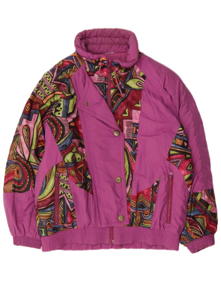 Jachetă de vânt supradimensionată vintage pentru femei UK 12 Medium Purple Geometric