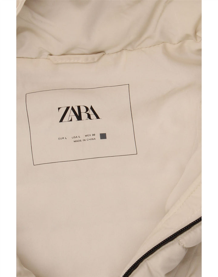 Gilet căptușit cu glugă pentru femei Zara UK 14, mare, alb, poliester