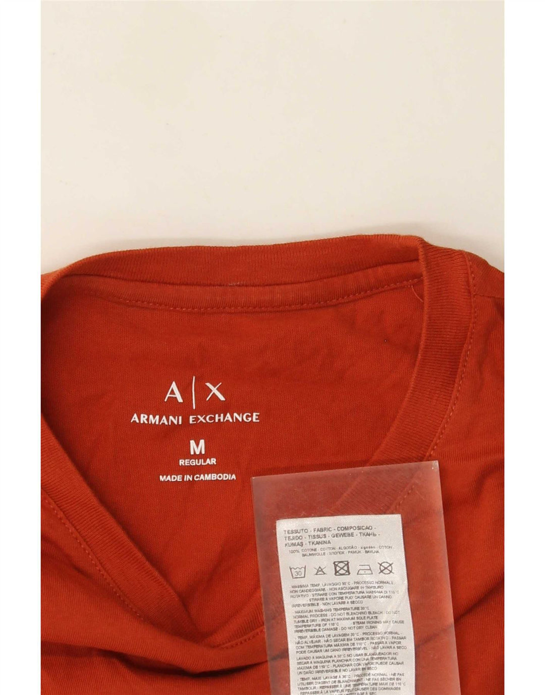 Tricou Armani Exchange pentru bărbați, cu croiala normală, top din bumbac portocaliu mediu