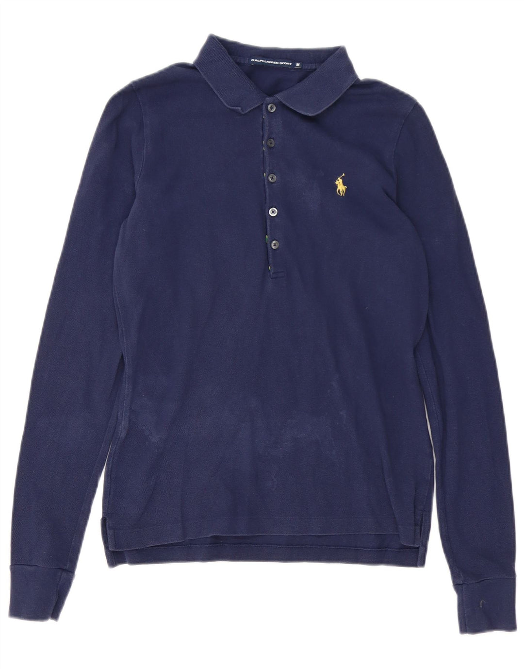 RALPH LAUREN Tricou polo cu mânecă lungă pentru femei UK 12 Mediu Bumbac bleumarin