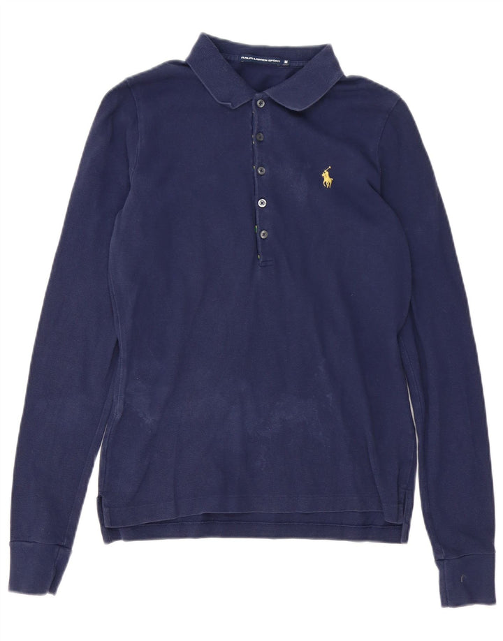 RALPH LAUREN Tricou polo cu mânecă lungă pentru femei UK 12 Mediu Bumbac bleumarin