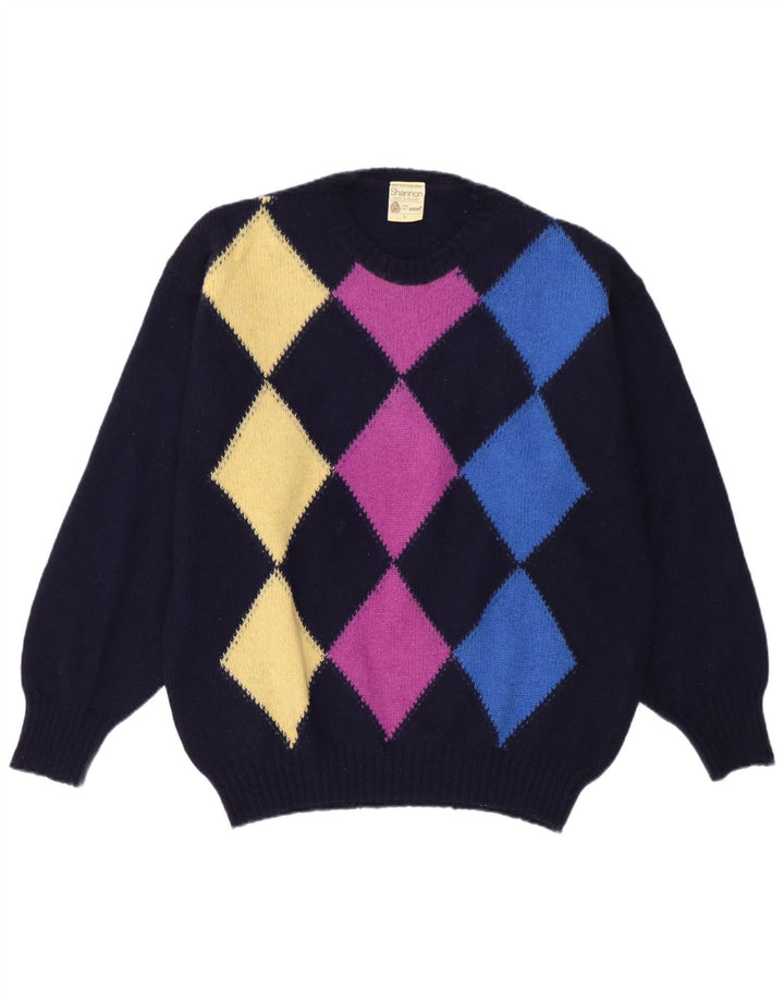 Pulover Shannon pentru bărbați cu gât roșu, mare, bleumarin, Argyle/Diamond