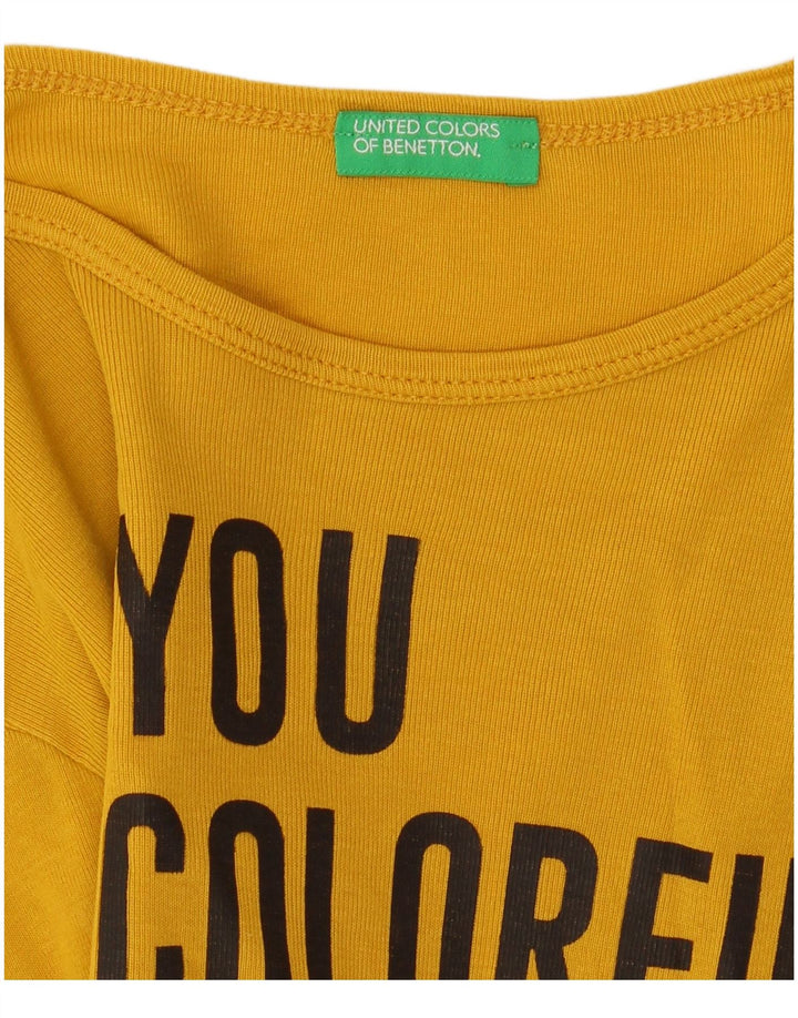 Benetton Top grafic pentru femei cu mânecă lungă UK 8 Small Yellow