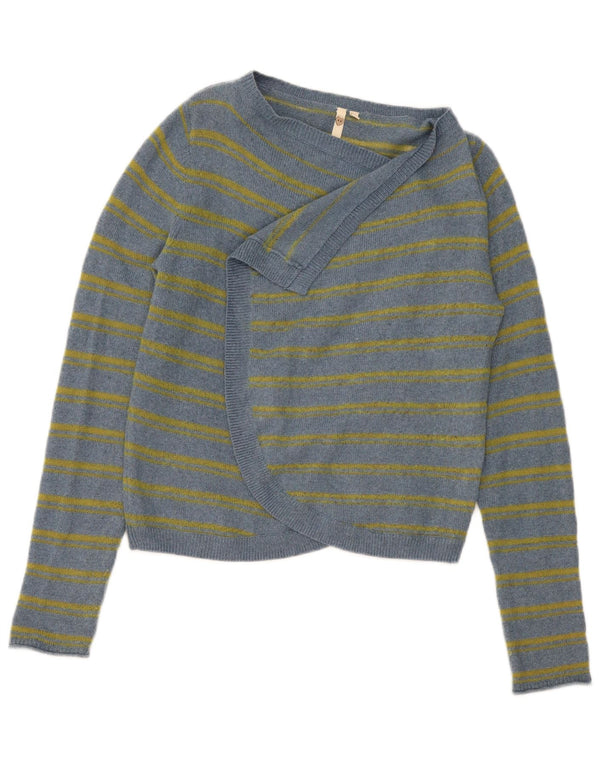 White Stuff Pulover cardigan deschis pentru femei UK 12 Bumbac cu dungi albastre medii