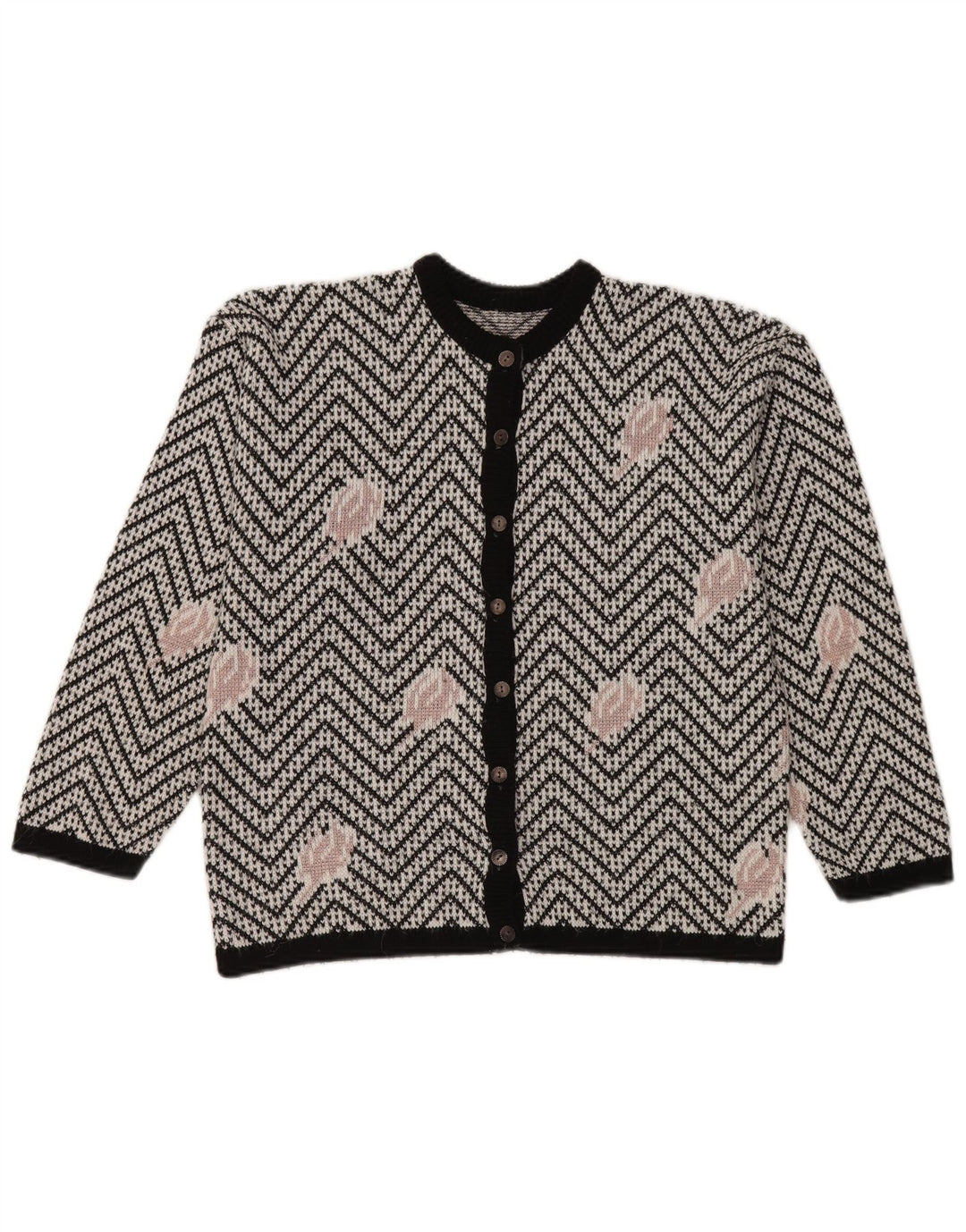 Pulover Cardigan Vintage pentru Damă UK 16 Large White Chevron