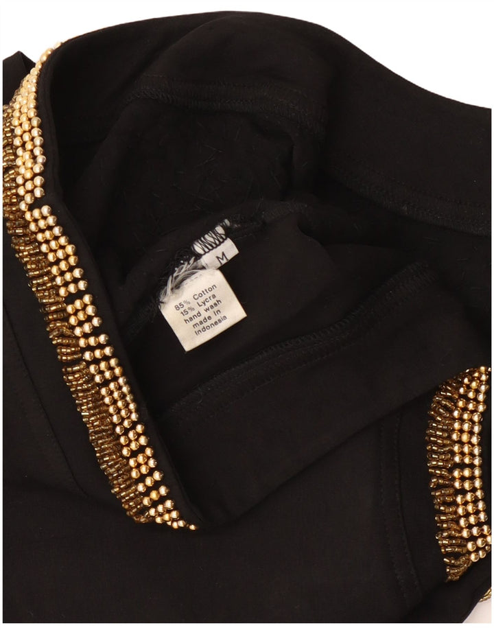 Body vintage pentru femei cu mânecă lungă UK 12 bumbac mediu negru