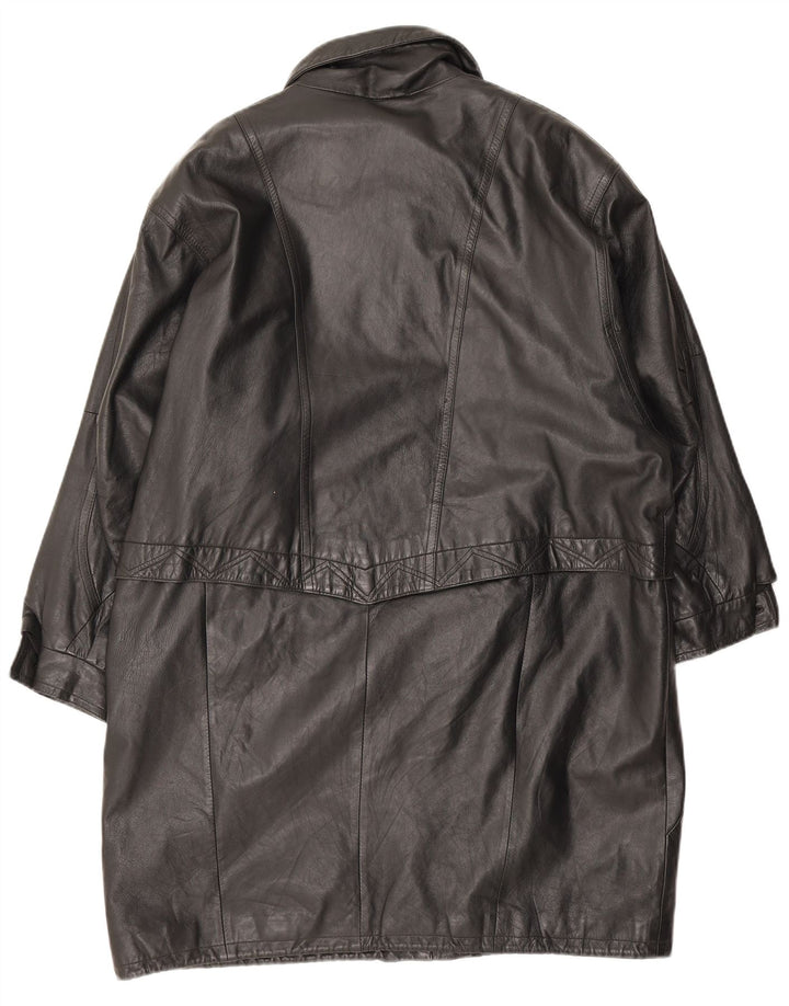 Palton din piele vintage pentru femei UK 20 2XL din piele neagră