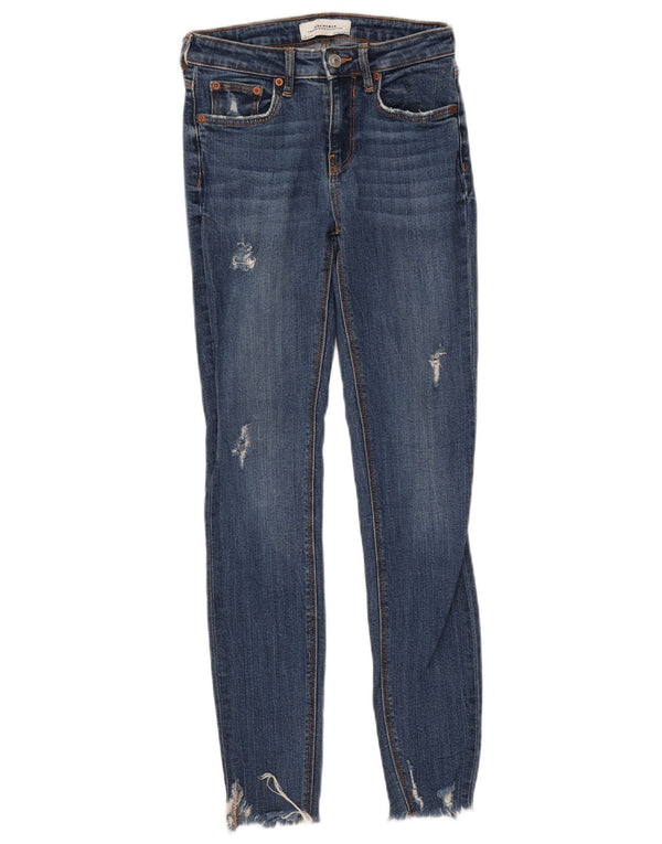 Blugi skinny învechiți pentru femei ZARA EU 34 2XS W24 L27 Bleumarin