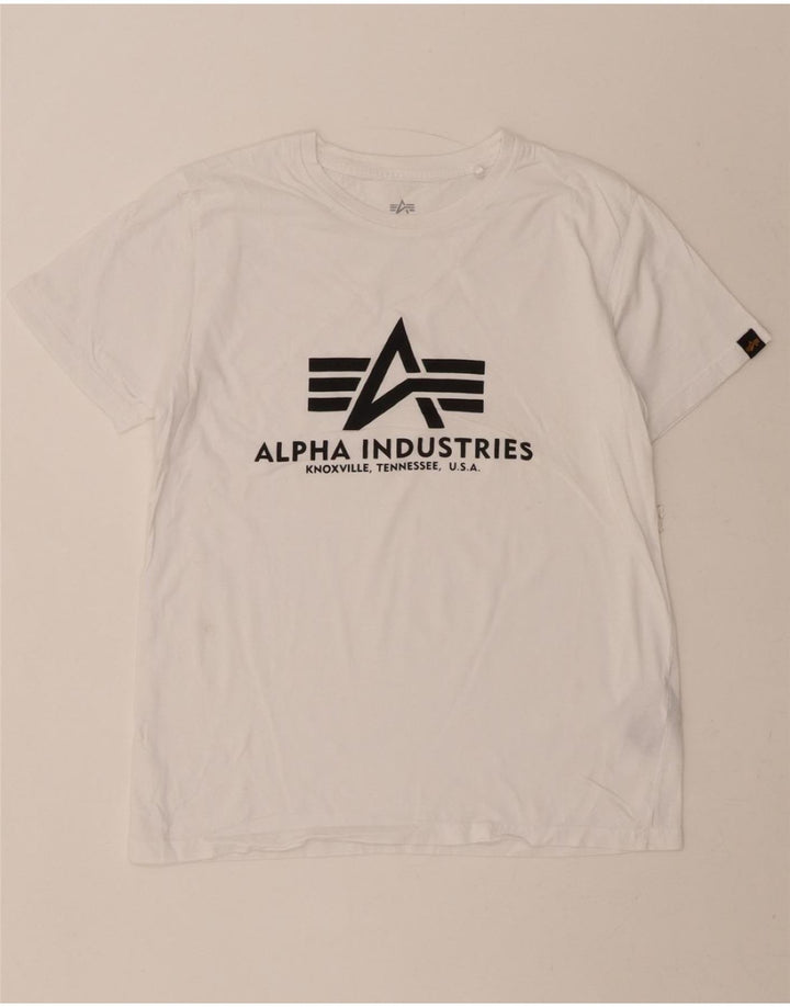 ALPHA INDUSTRIES Mens Graphic T-Shirt Top Small White Cotton Vintage Alpha Industries and Second-Hand Alpha Industries from Messina Hembry 