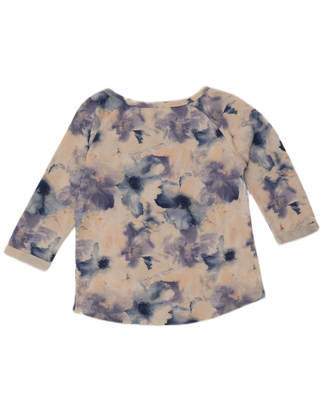 BENETTON Top pentru femei cu mâneci 3/4 UK 14 Medium Blue Floral Bumbac