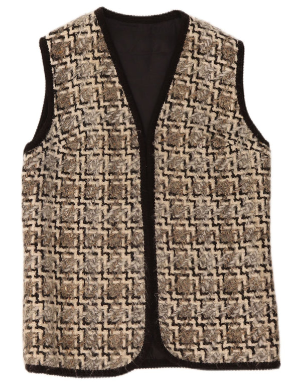 Gilet deschis pentru femei Vintage UK 14 Medium Beige Geometric