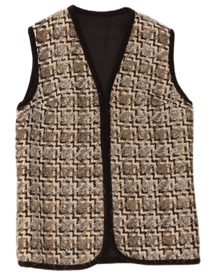 Gilet deschis pentru femei Vintage UK 14 Medium Beige Geometric