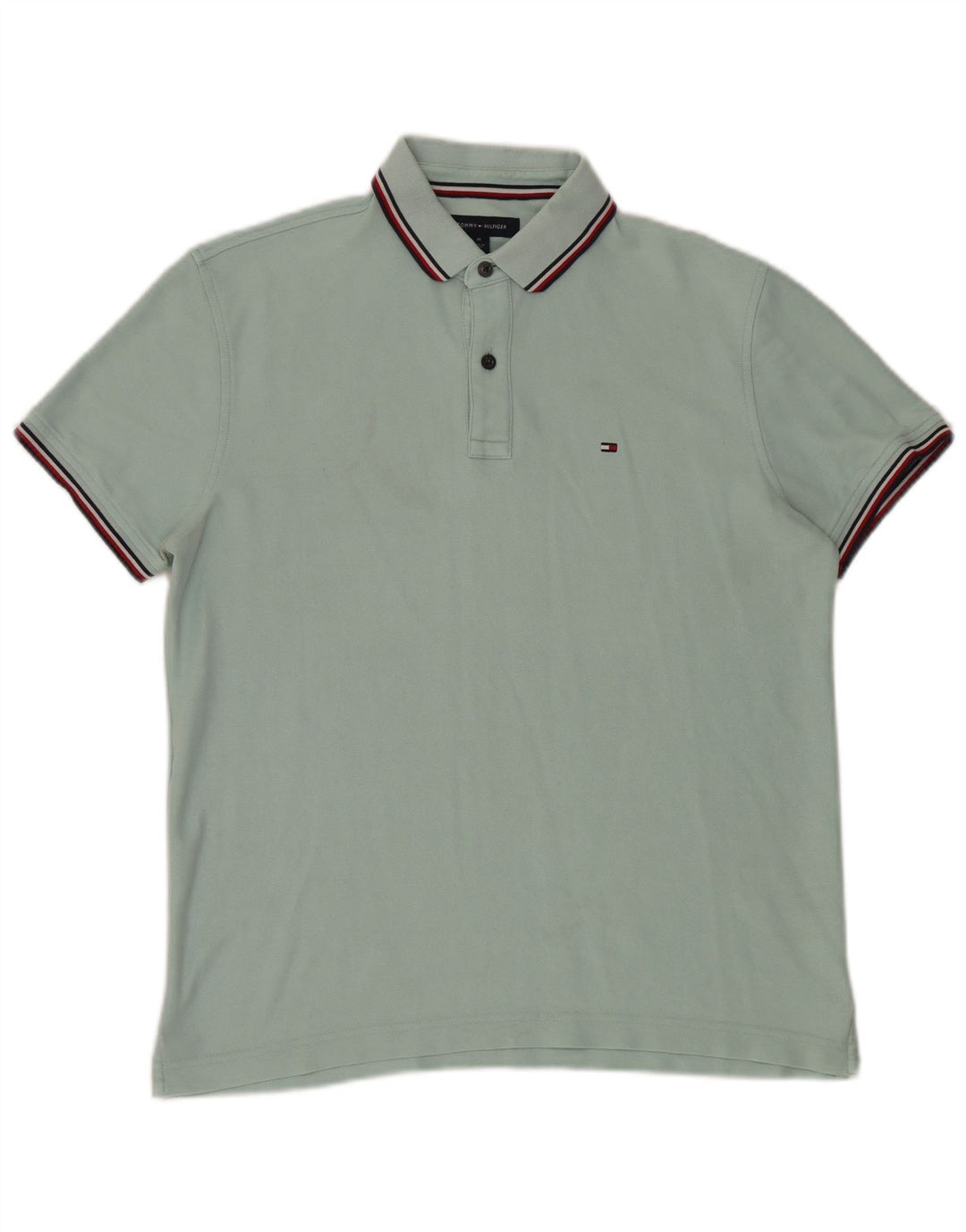Cămașă polo Tommy Hilfiger pentru bărbați, bumbac turcoaz mediu