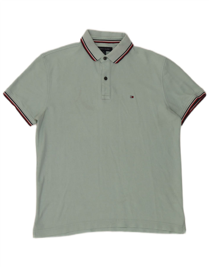 Cămașă polo Tommy Hilfiger pentru bărbați, bumbac turcoaz mediu