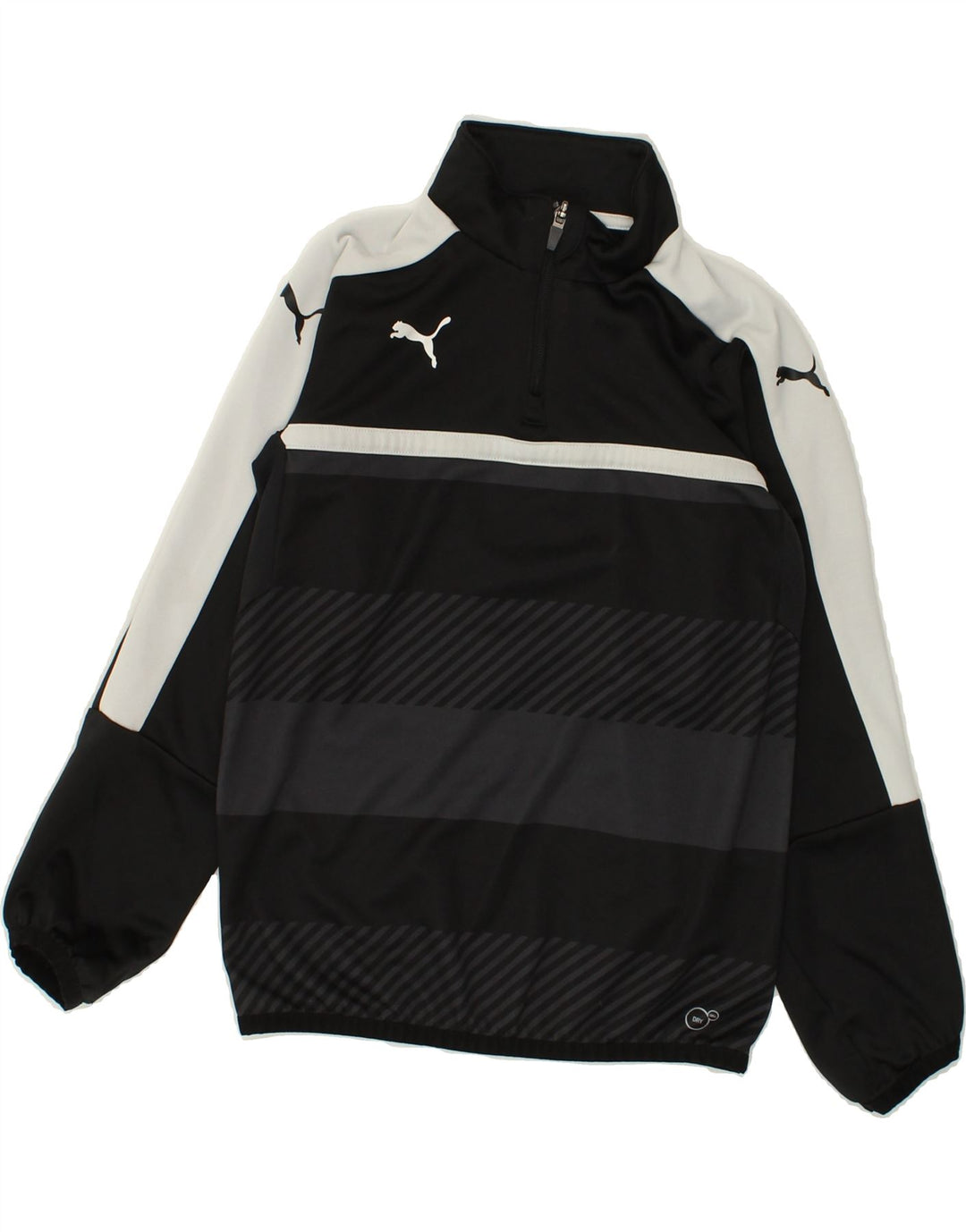 PUMA Boys Zip Neck Tracksuit Top Jacket 11-12 Years Black Colourblock | Vintage Puma | Thrift | Second-Hand Puma | Used Clothing | Messina Hembry 