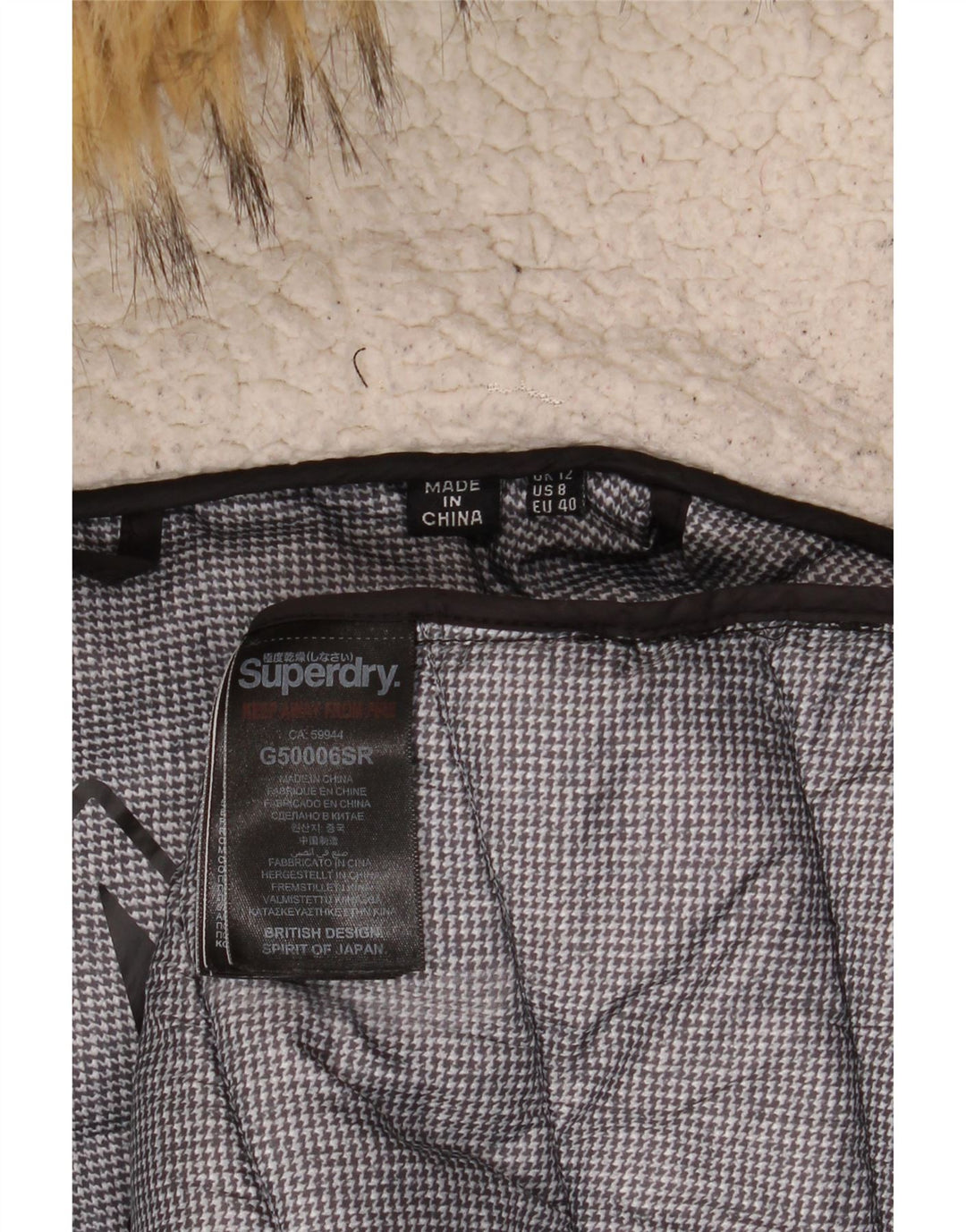 Palton căptușit cu glugă Superdry pentru femei UK 12 Medium Black Nylon