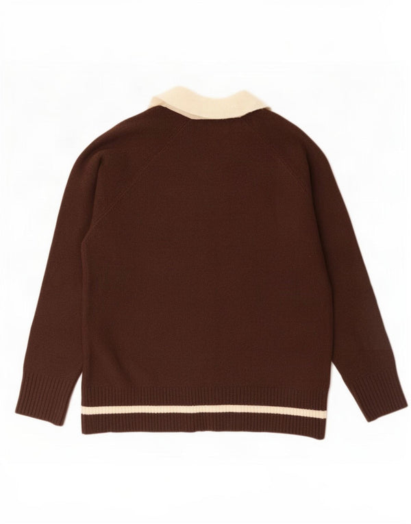 Pulover cu gât polo cu grafică Zara pentru bărbați, maro mediu, acrilic