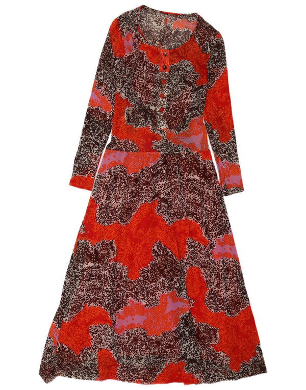 Rochie maxi vintage cu maneci lungi pentru femei UK 12 Medium Orange Animal Print