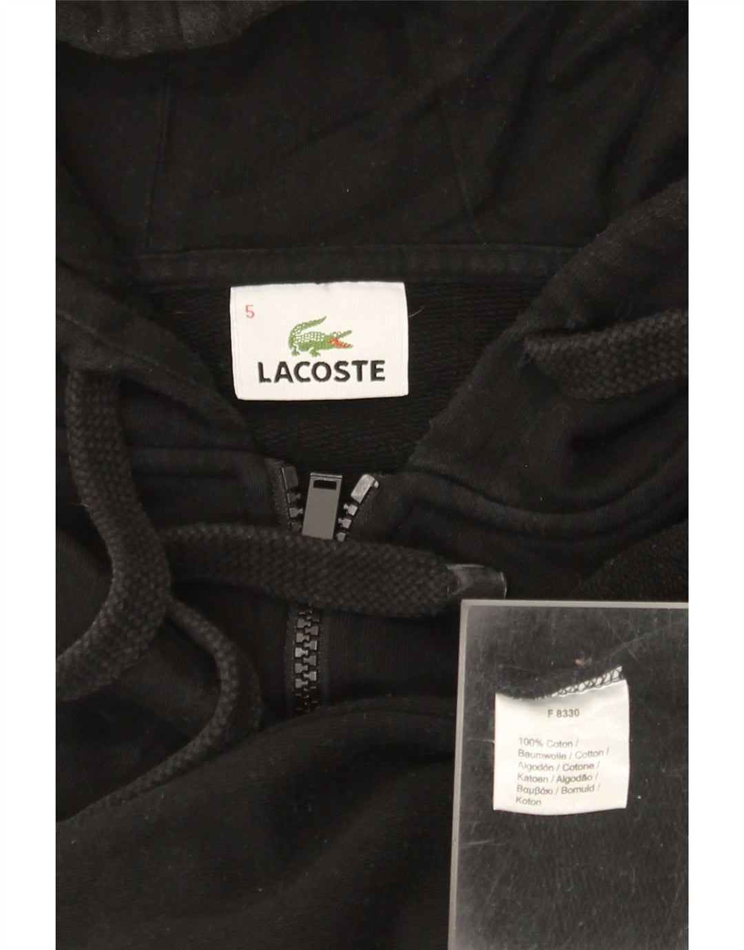 Pulover Lacoste pentru bărbați, cu fermoar, mărimea 5, bumbac negru mare