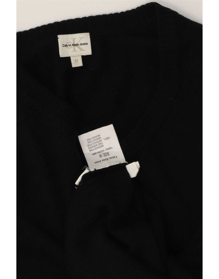 Pulover Calvin Klein Jeans pentru bărbați, cu decolteu în V, din lână merinos neagră medie