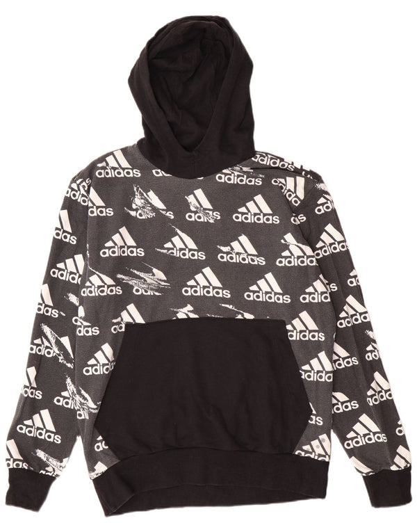 Pulover cu glugă cu grafic pentru bărbați Adidas, mare, gri, bumbac color bloc