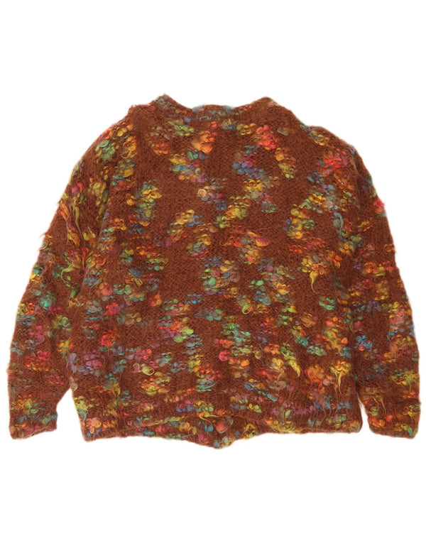Pulover cardigan supradimensionat vintage pentru femei UK 18 XL maro cu pete