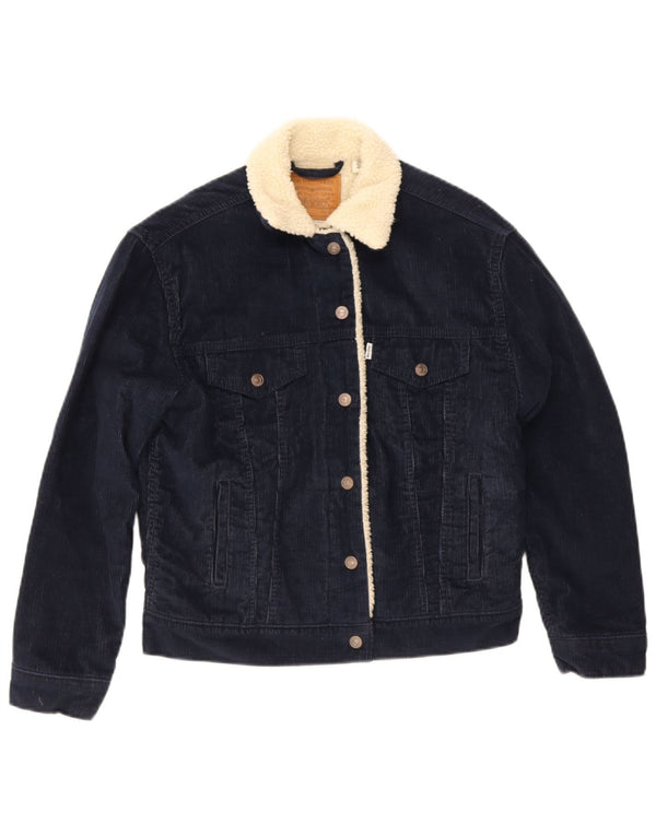 Levi's Womens Corduroy Sherpa Jacket UK 6 XS Navy Blue Polyester